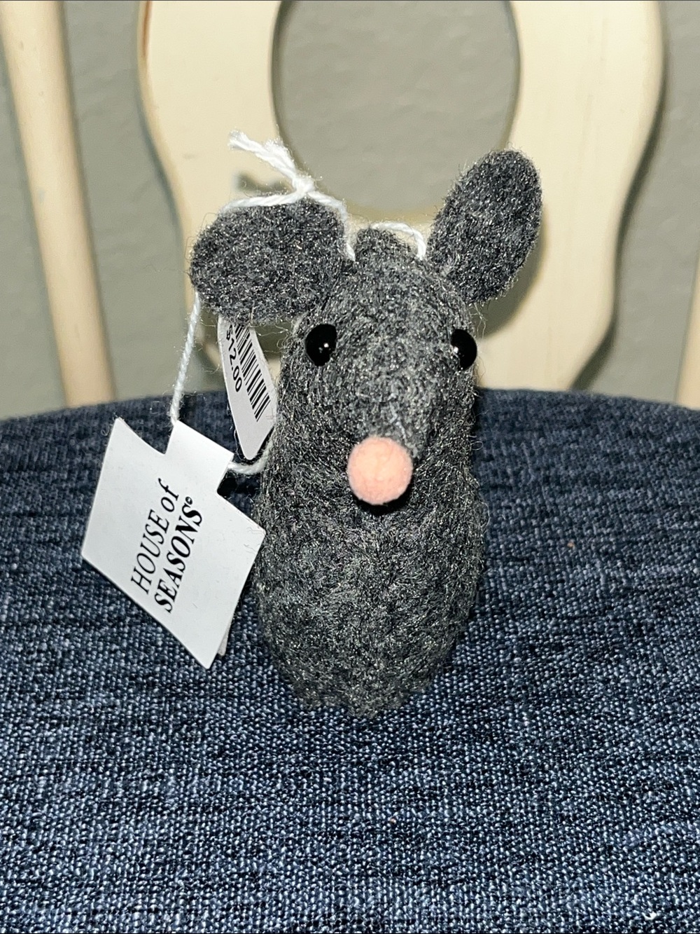 Anthropologie Gray Felt Mouse Ornament with Pink Nose